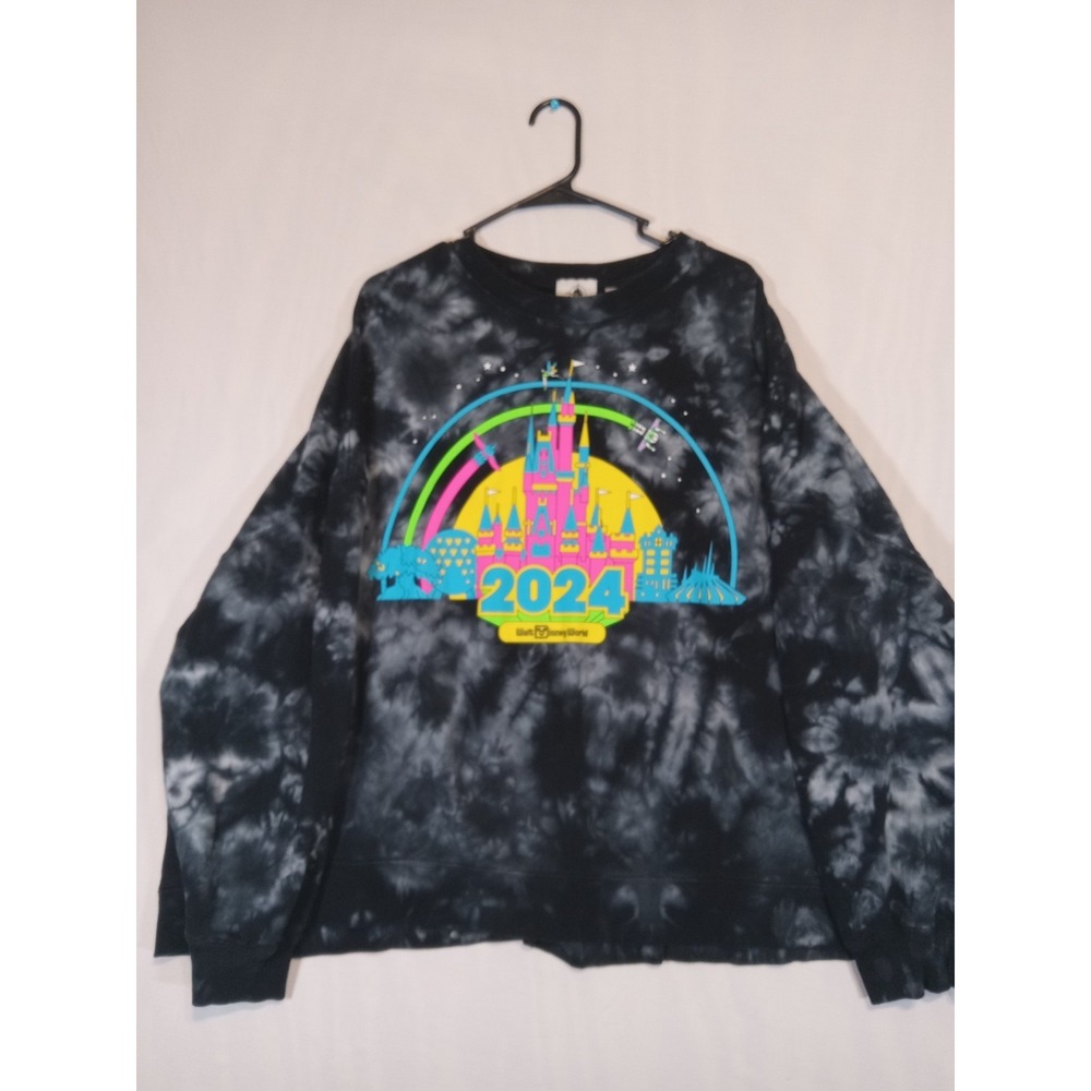 Walt Disneyland Neon Castle 2024 Black Tie Dye Sweatshirt Boxy Womens Size 3xl